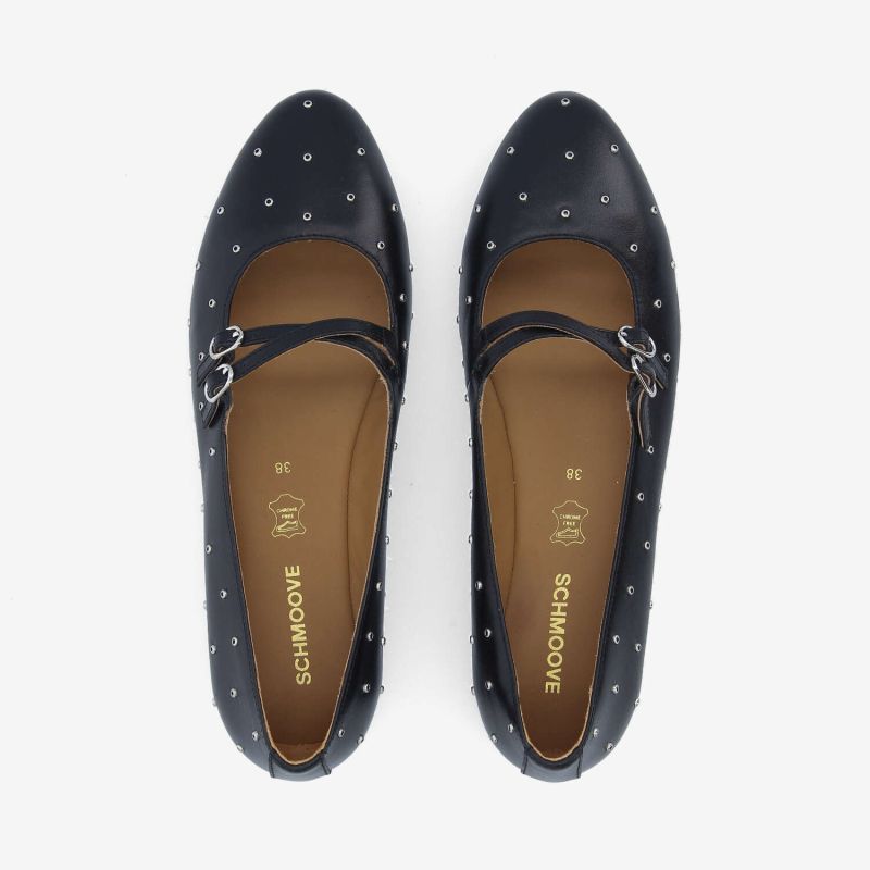 FLORA BALLERINA W - NAPPA/STUDS - BLACK/SILVER
